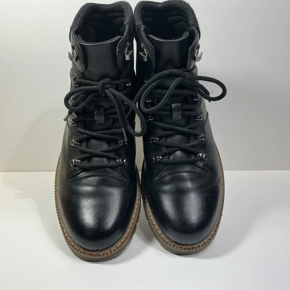 Kunsto Black Ankle Boots Mens Sz 11 Faux Leather Hiking Lace Up